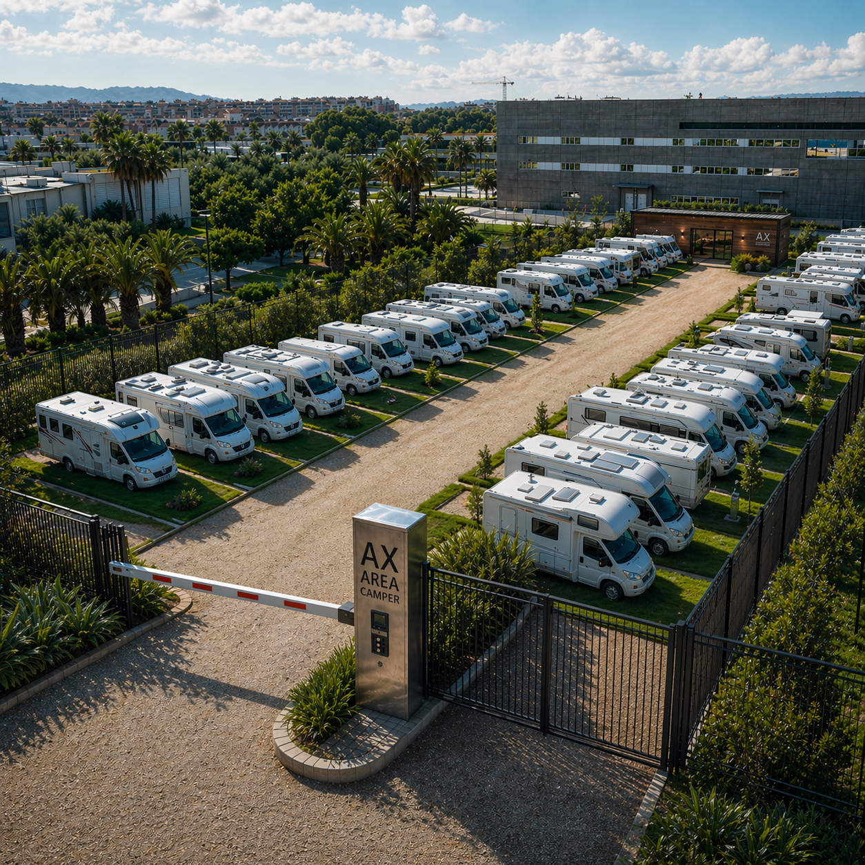 Vista aérea de un área de pernocta para autocaravanas integrada en el paisaje natural andorrano